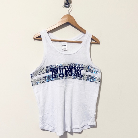 PINK Victoria's Secret Tops - PINK Victorias Secret white tank, sequin logo SZ M